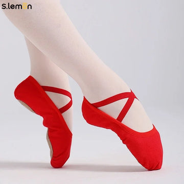 S.lemon Red Ballet Shoes for Women-Thickened Cow Suede Sole Soft Bottom Gymnastics Practice Shoes Exam Special