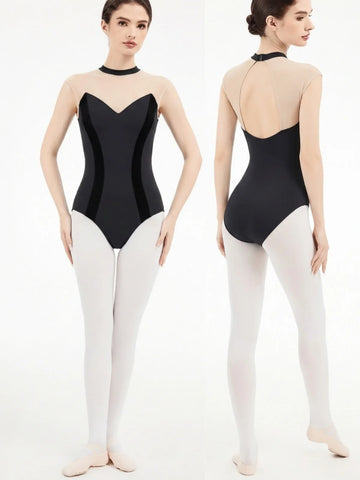 Girls Ballet Leotard Women Mesh Patchwork Halter Neck High Cut Leotard for Gymnastics Yoga Dance Practice Wear