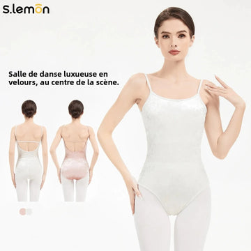 Girls Ballet Leotard Women Velvet Camisole Professional Training Bodysuit for Gymnastics Yoga Jazz Dance Exam