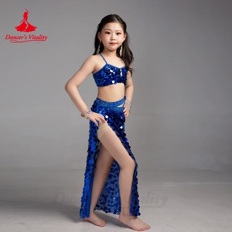 BellyDance Clothing Set Children Light Luxury Rhinestone Sequin Performance Costumes Girls Oriental Belly Dancing Wear Outfit