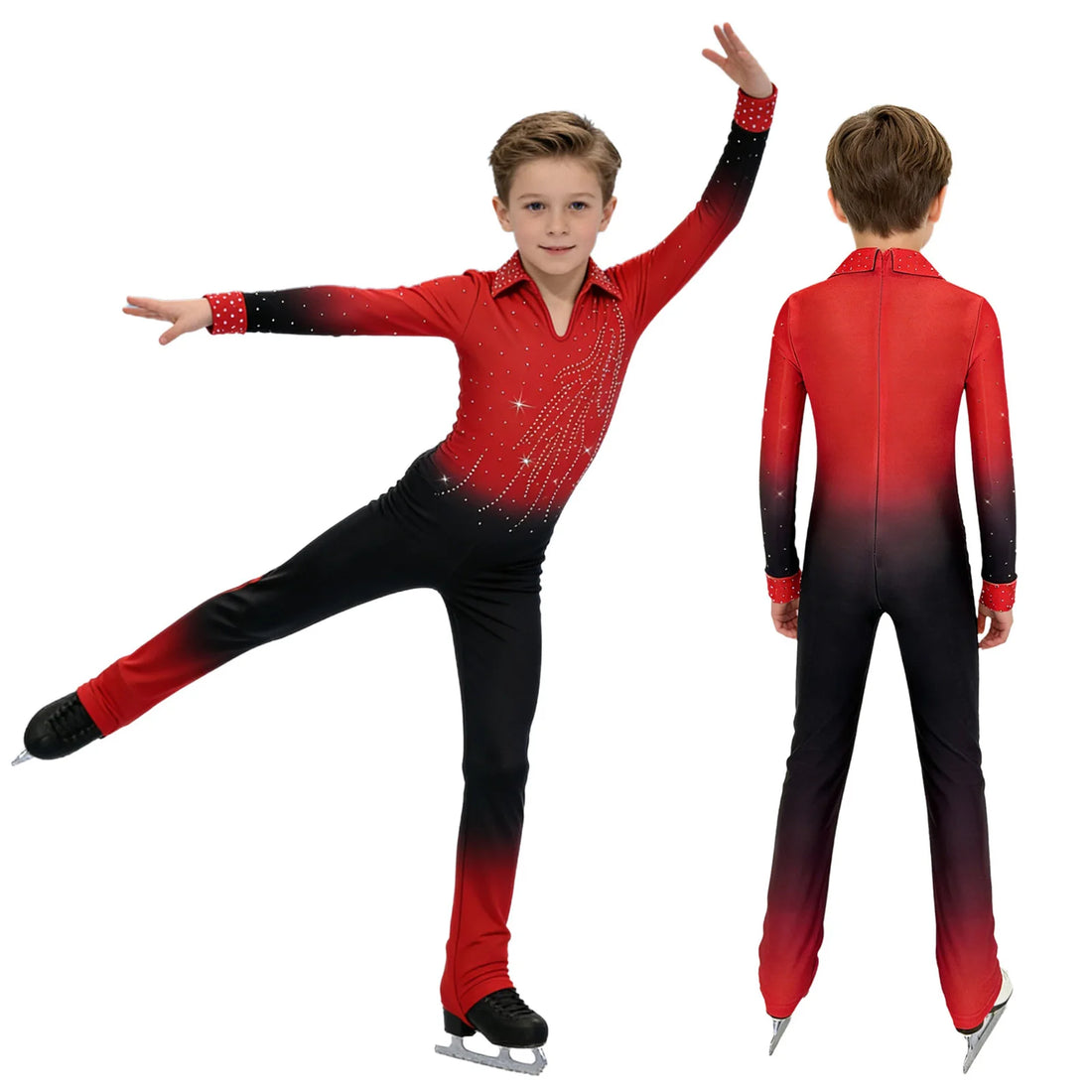 Kids Boys Ballet Dance Performance Costume Gymnastics Jumpsuits Rhinestone Overalls Unitard Dancewear Leotards Bodysuit Clothes
