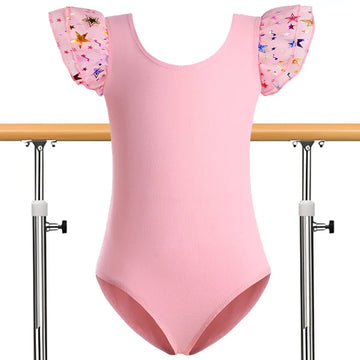 Girls Ruffle Sleeve Ballet Dress Dance Leotards for girl Gymnastics Skirts with Round Neckline and Shiny Design Dance Dress
