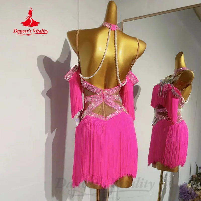 Latin Dance Performance Fringe Dress for Women Customsized Rumba Chacha Tango Competition Costume Adult Child Latin Dresses