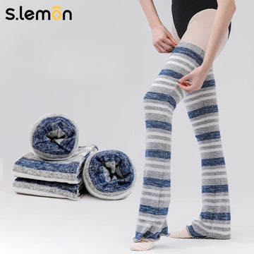 S.lemon Ballet Dance Socks – Non-Slip Sole Adults Gray Blue Retro Striped Ruffled Hem Non-Slip Dance Practice Socks