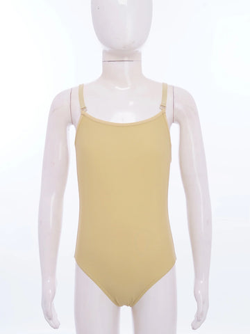 Girls Nude Seamless Camisole Undergarment Leotard Dress Cross Back Adjustable Straps Ballet Leotard Gymnastics Practice Costume
