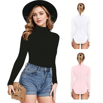 Turtleneck Long Sleeves Ballet Dance Leotard for Adult Dance Workout Fitness Halloween Cosplay Top with Soft Lining and Back Zip