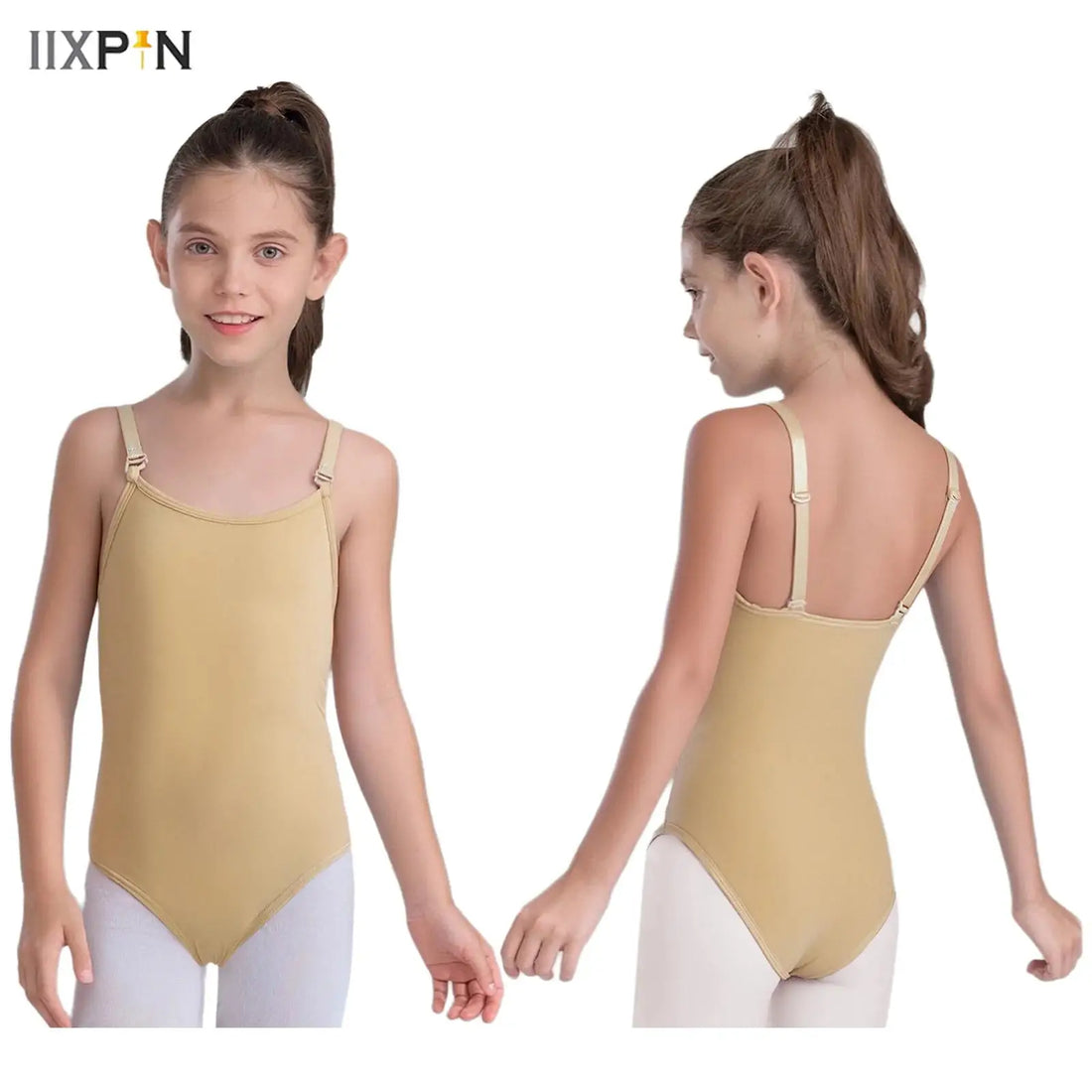 Girls Nude Seamless Camisole Undergarment Leotard Dress Cross Back Adjustable Straps Ballet Leotard Gymnastics Practice Costume