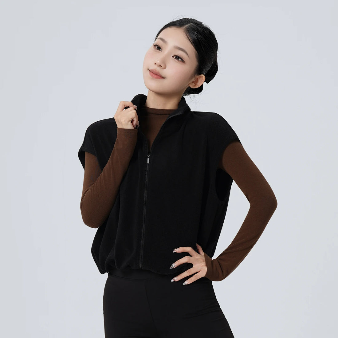 Women Fleece Sports Dance Vest Adult Autumn Ballet Warm Ballet Coats Sweatshirts Thermal Casual Turtleneck Tops